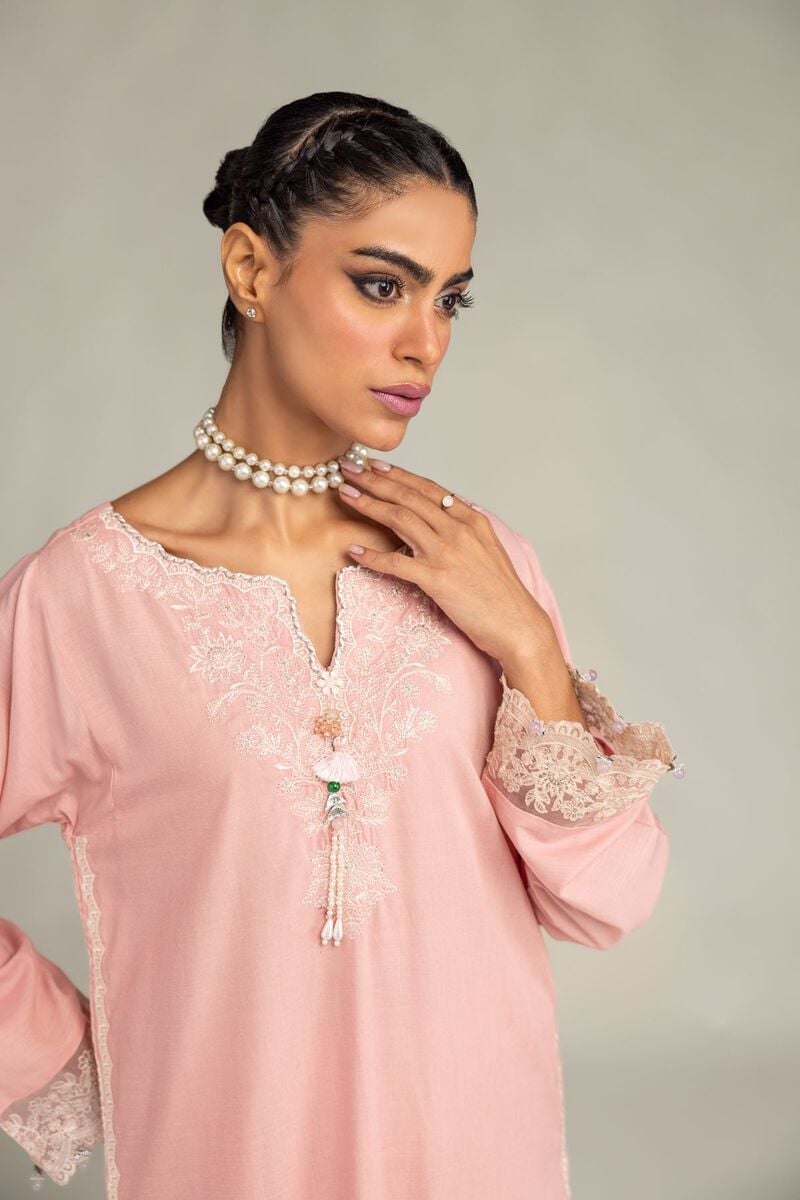 Embroidered | Raw Silk | Pink Silk Kurta | USD 65.00