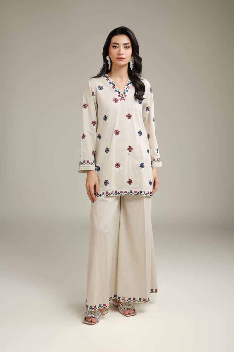 Embroidered | Cambric | Floral V-Neck Kurta | USD 40.00