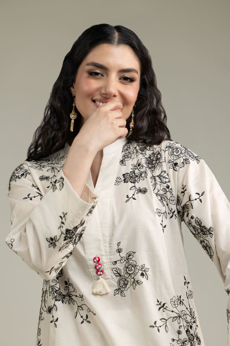 Embroidered | Cambric | Floral Longline Kurta | USD 40.00