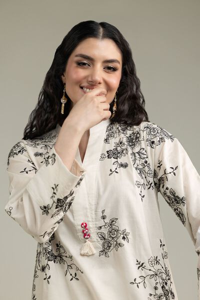 Embroidered | Cambric | Floral Longline Kurta | USD 40.00