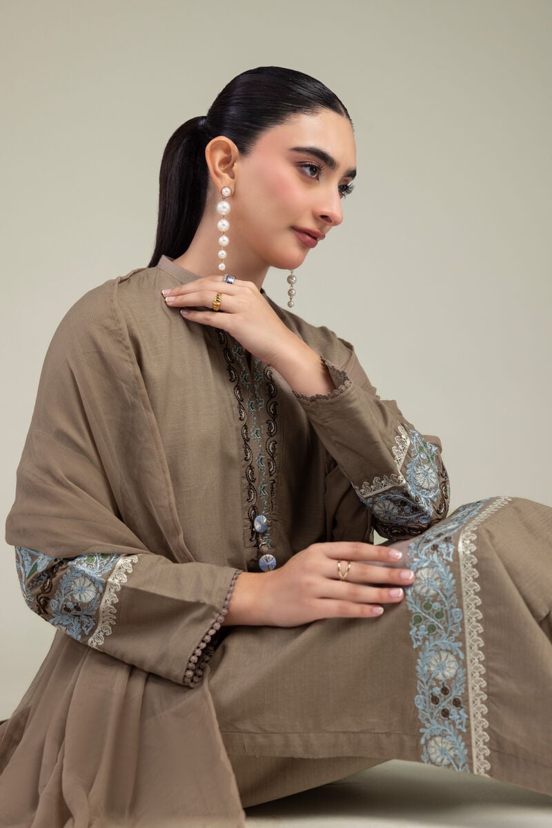 Embroidered | Chiffon | Brown Floral Dupatta | USD 40.00