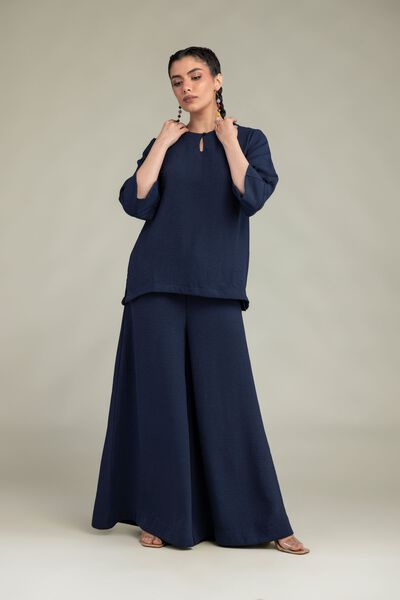 Dyed | Crepe Georgette | Navy Georgette Trousers | USD 35.00