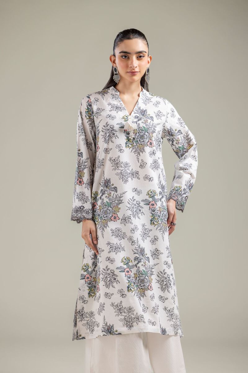 Embroidered | Cotton Dobby | White V-Neck Kurta | USD 35.00