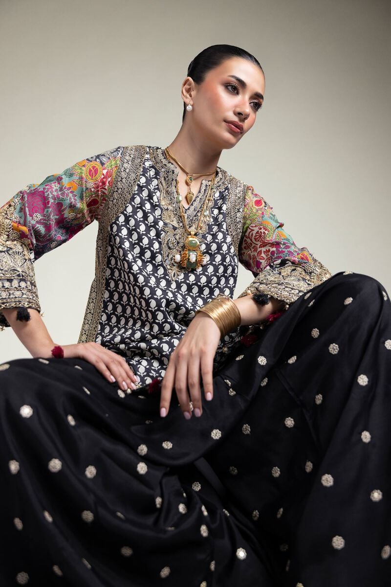 Embroidered | Raw Silk | Black 2-Piece Set | USD 125.00