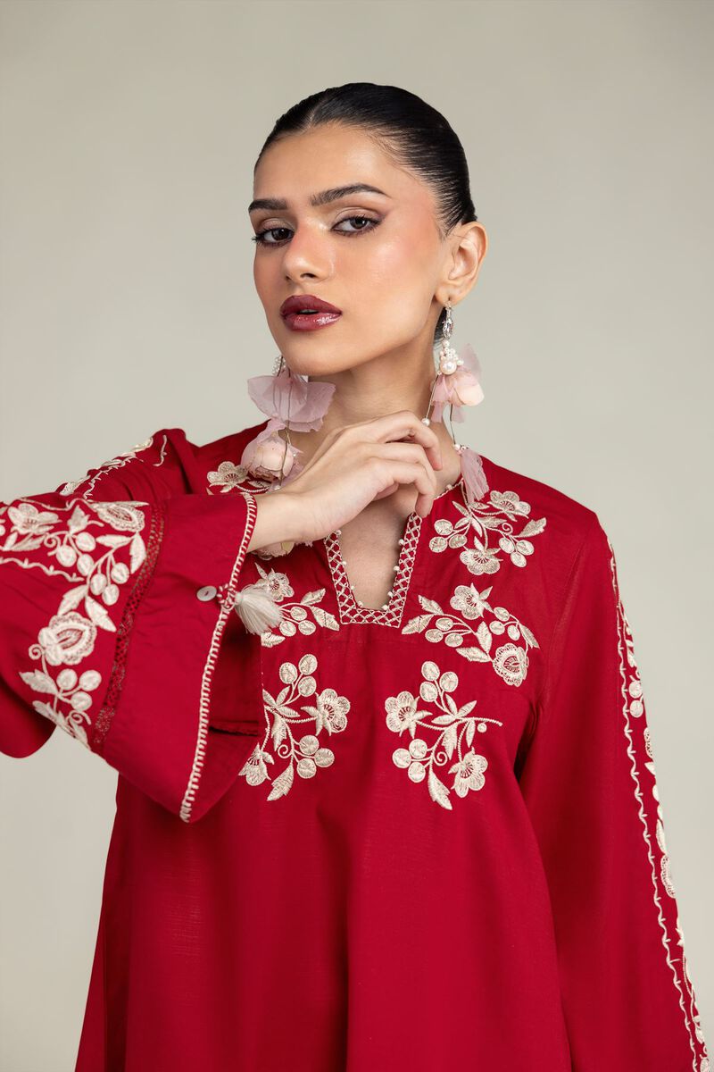 Embroidered | Raw Silk | Red Silk Kurta | USD 45.00