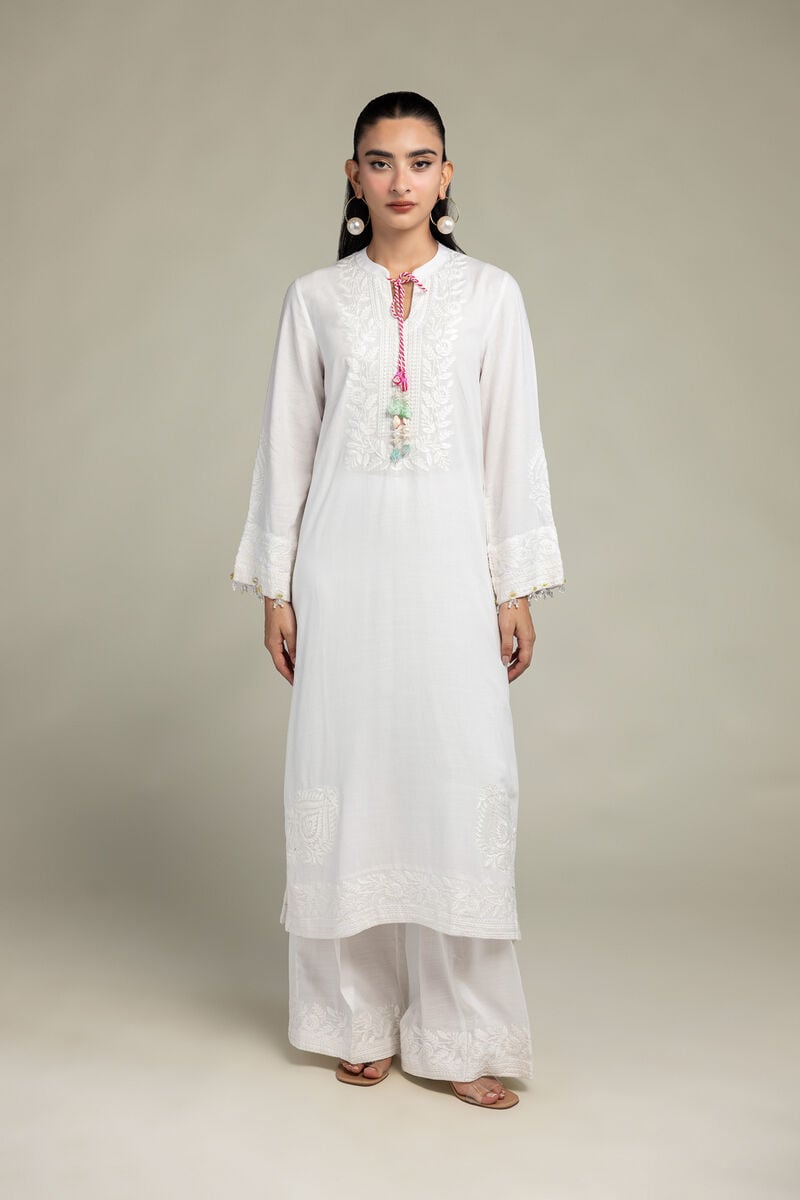 Embroidered | Raw Silk | White Silk Kurta | USD 60.00