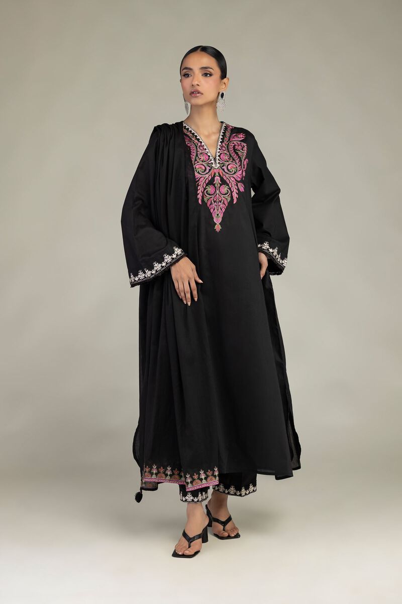 Embroidered | Cambric | Floral Black Pants | USD 25.00