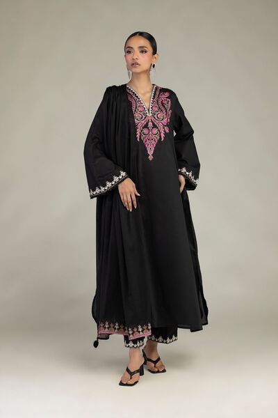 Embroidered | Cambric | Floral Black Pants | USD 25.00