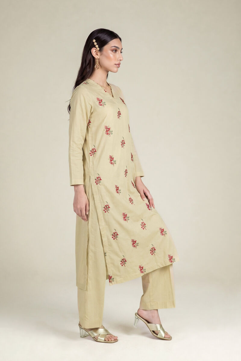 Embroidered | Cambric | Beige Cambric Kurta | USD 40.00