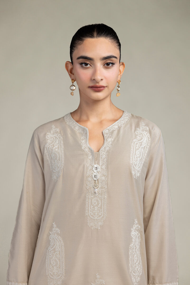 Raw Silk | Paisley Beige  Kurta | USD 70.00