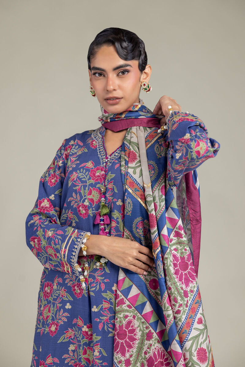 Embroidered | Polyester Silk | Blue Floral Dupatta | USD 35.00
