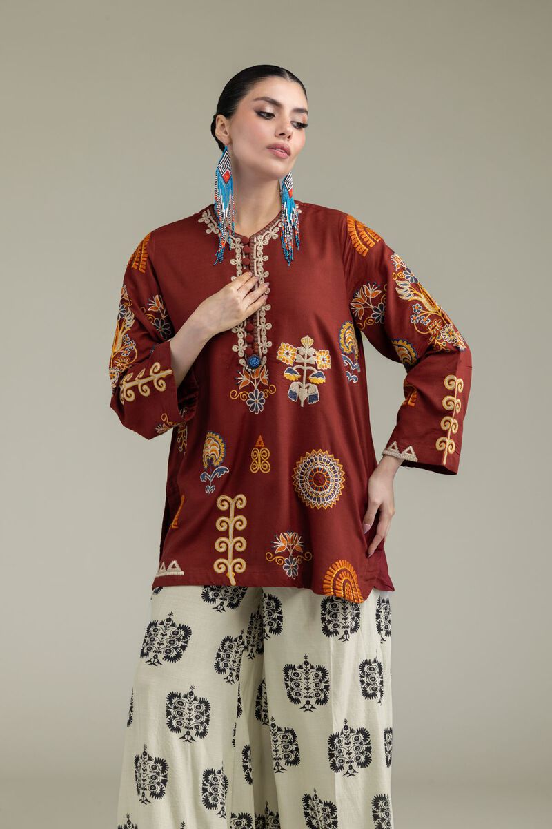 Embroidered | Raw Silk | Rust Silk Kurta | null