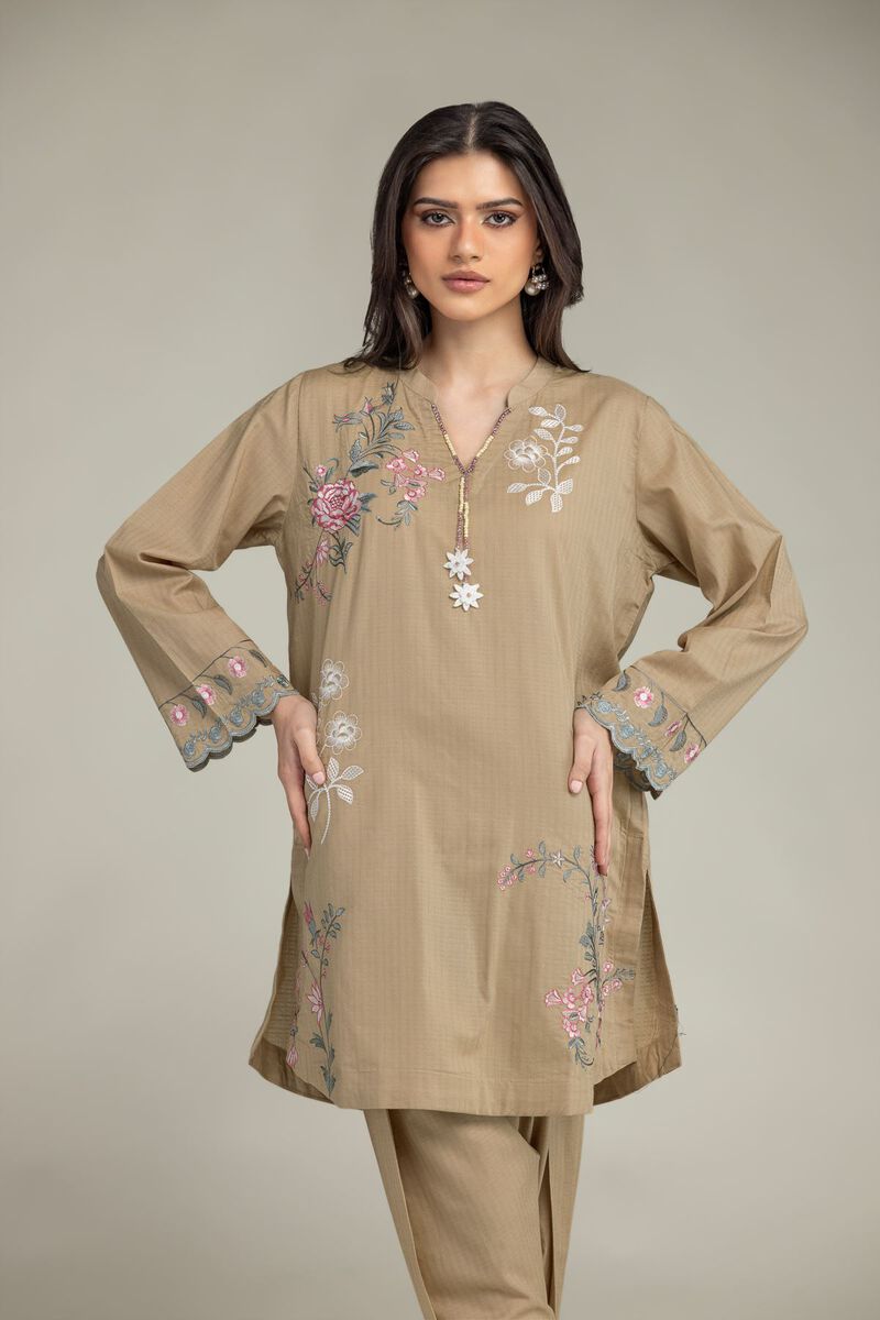 Embroidered | Cotton Dobby | Floral V-Neck Kurta  | USD 40.00