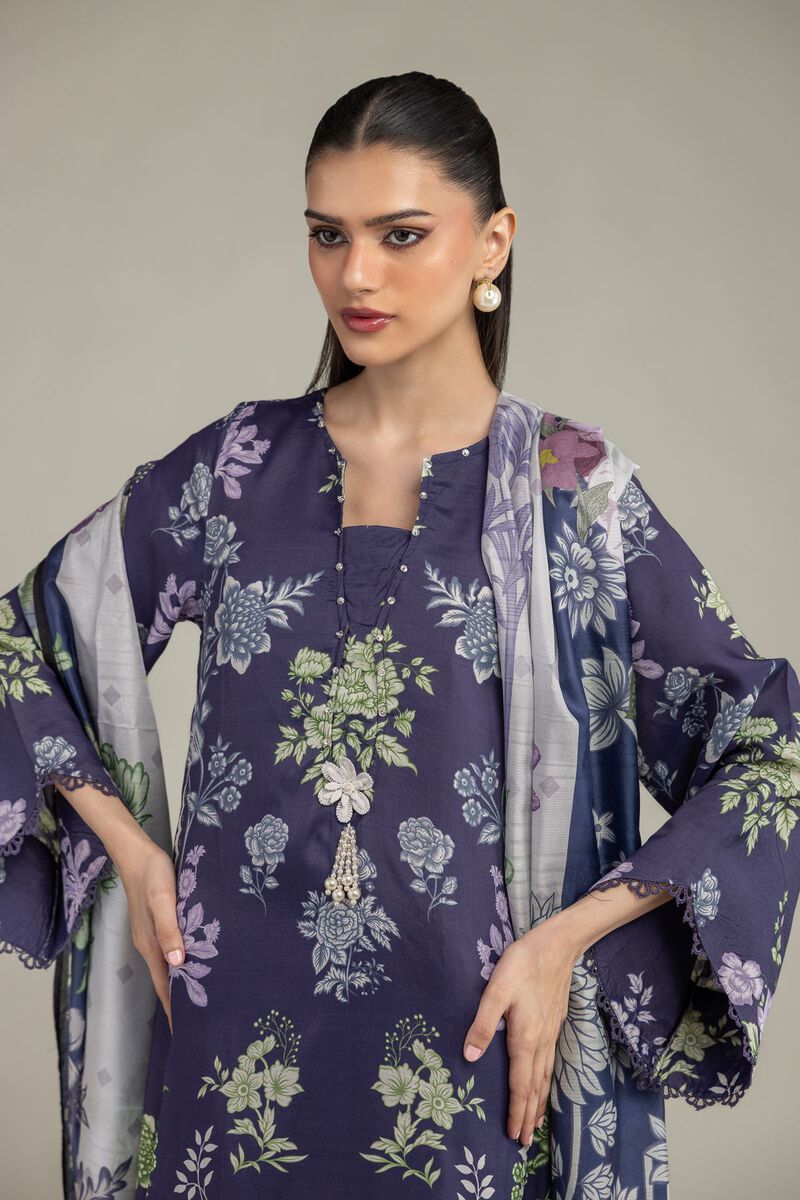 Embroidered | Polyester Silk | Floral Navy Dupatta | USD 30.00