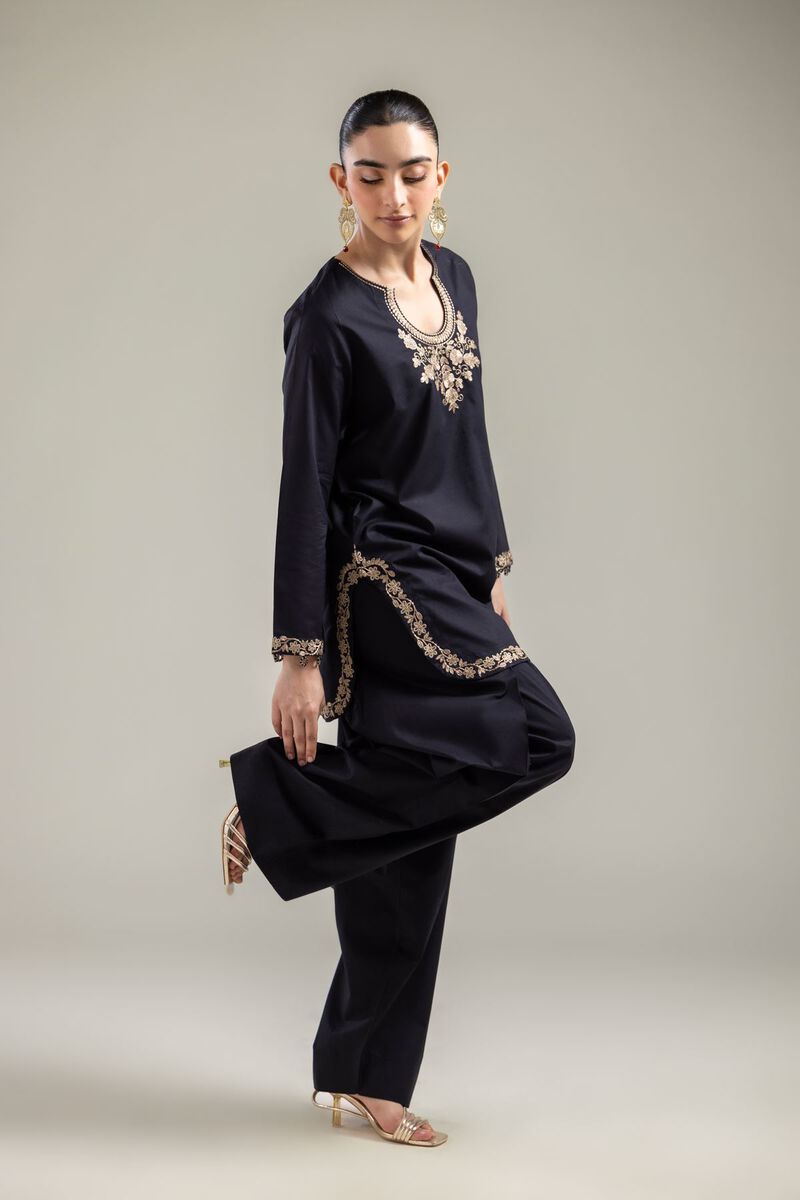 Embroidered |Cotton Dobby | Black Cotton Kurta | USD 40.00