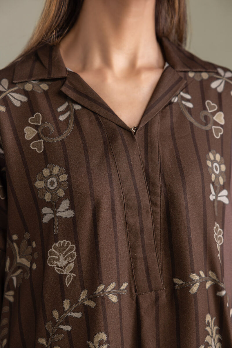 Printed | Viscose Crepe | Brown Floral Shirt | USD 40.00