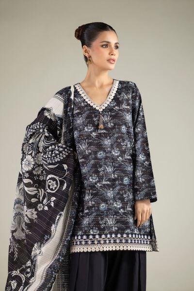 Embroidered | Mesuri Dobby | Black 3-Piece Tailored | USD 70.00