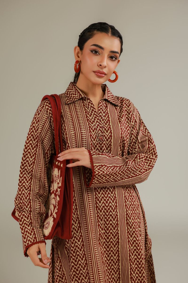 Printed | Textured Cotton | Brown Cotton Kurta | USD 30.00