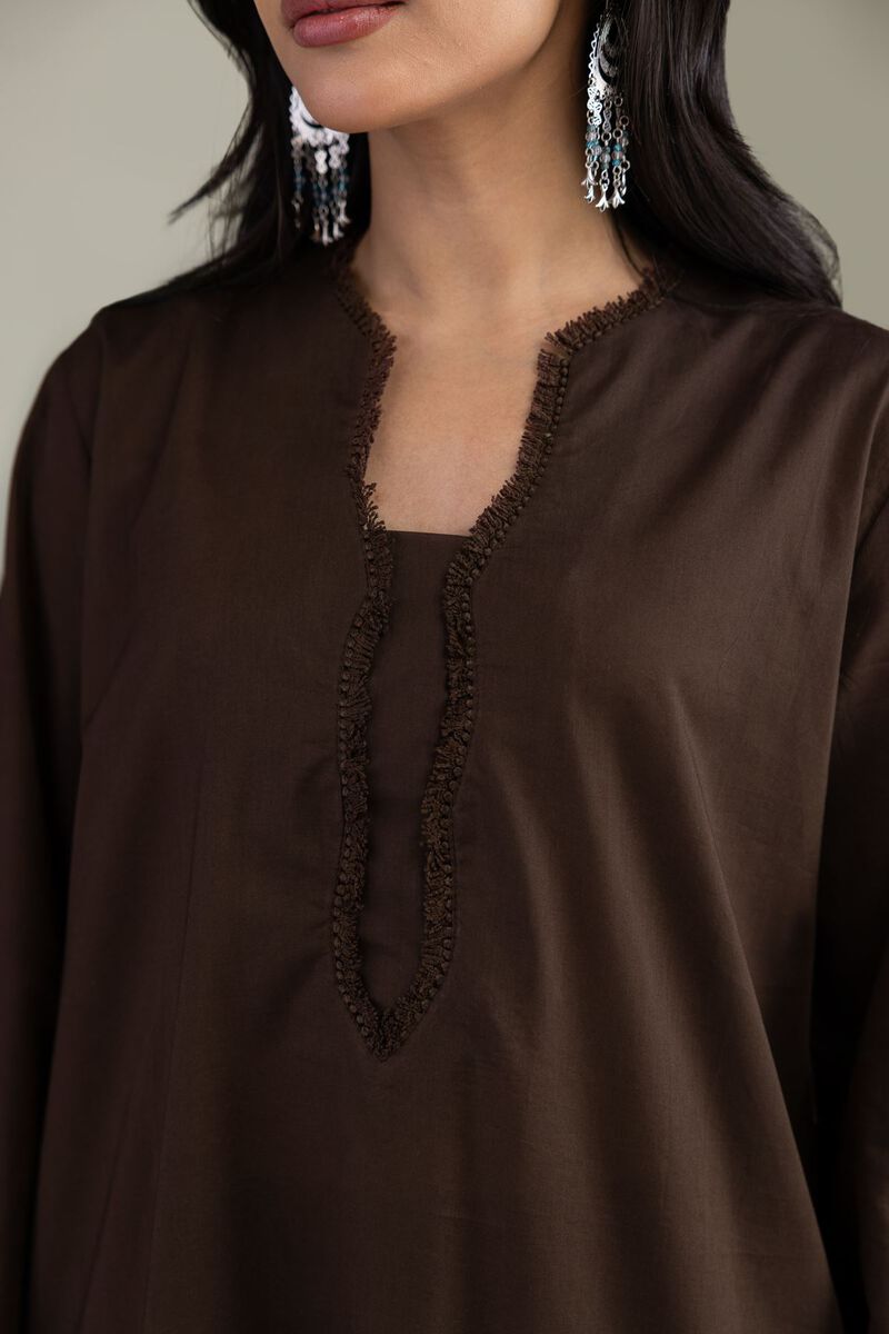 Embroidered | Cambric | Short Brown Kurta | USD 40.00