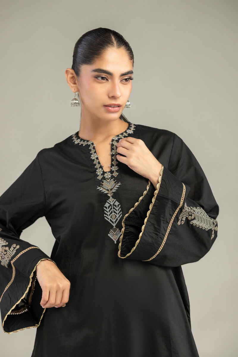Embroidered | Cambric | V-Neck Black Kurta | USD 40.00