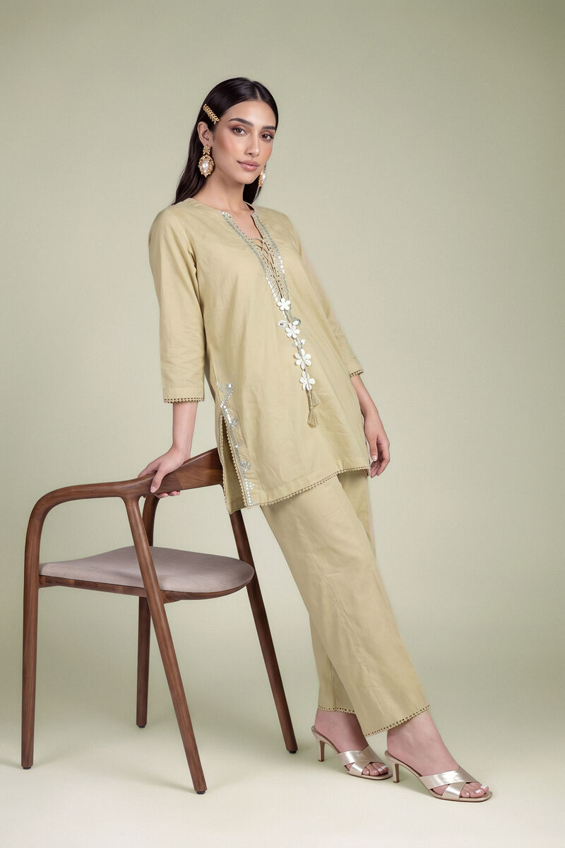 Embroidered | Cambric | Beige Cambric Kurta | USD 40.00