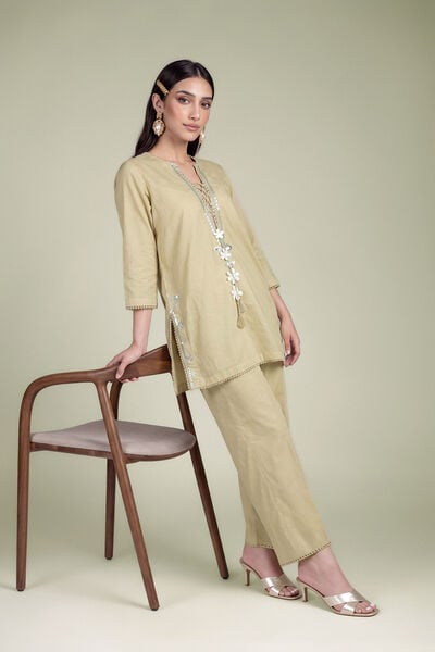 Embroidered | Cambric | Beige Cambric Kurta | USD 40.00