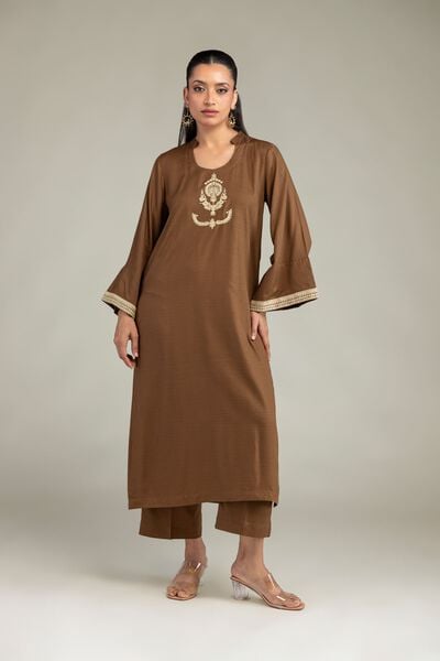 Dyed | Raw Silk | Solid Brown Kurta | USD 35.00