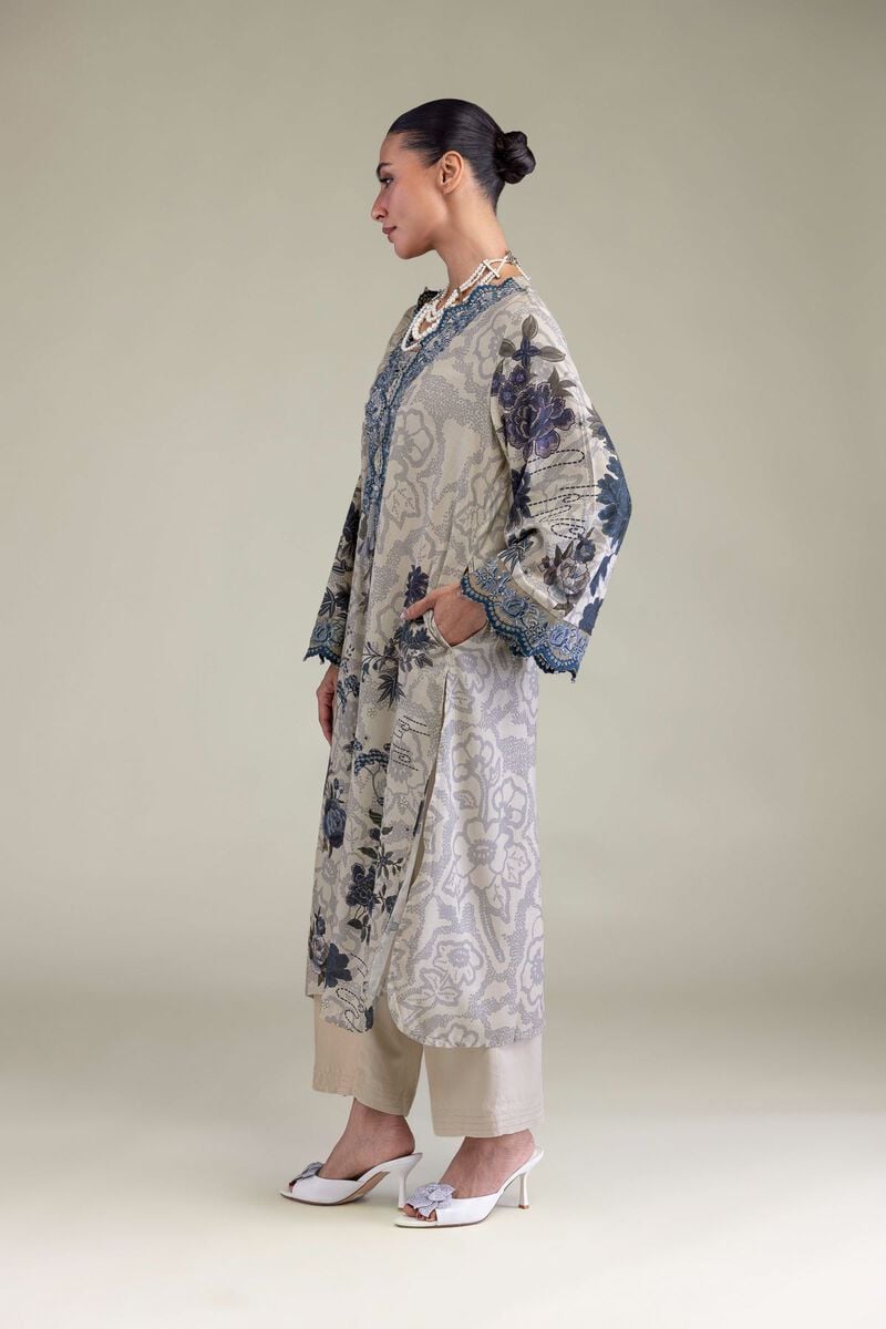 Embroidered | Raw Silk | Silk Beige Pants | USD 30.00