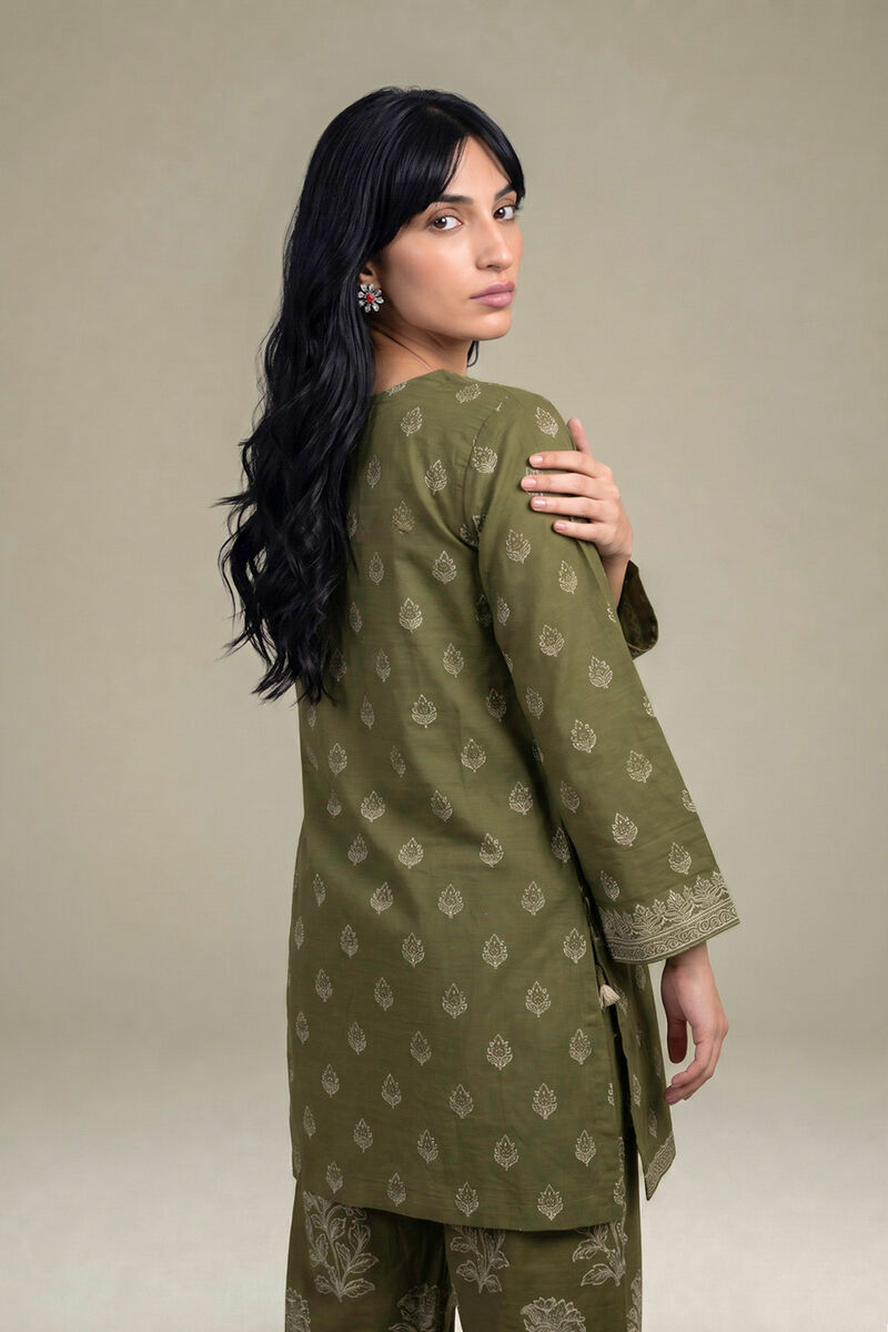 Printed | Light Khaddar | Printed Olive Kurta | USD 45.00