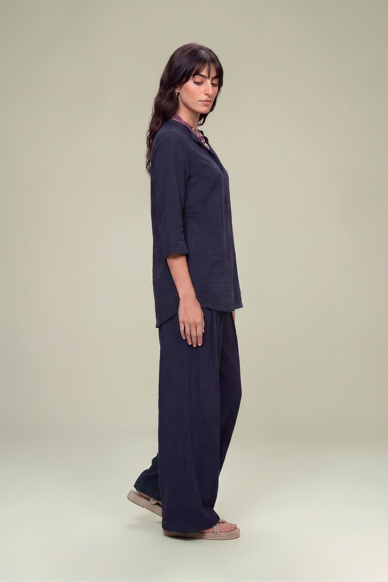 Dyed | Textured Georgette | V-Neck Navy Tunic | USD 40.00