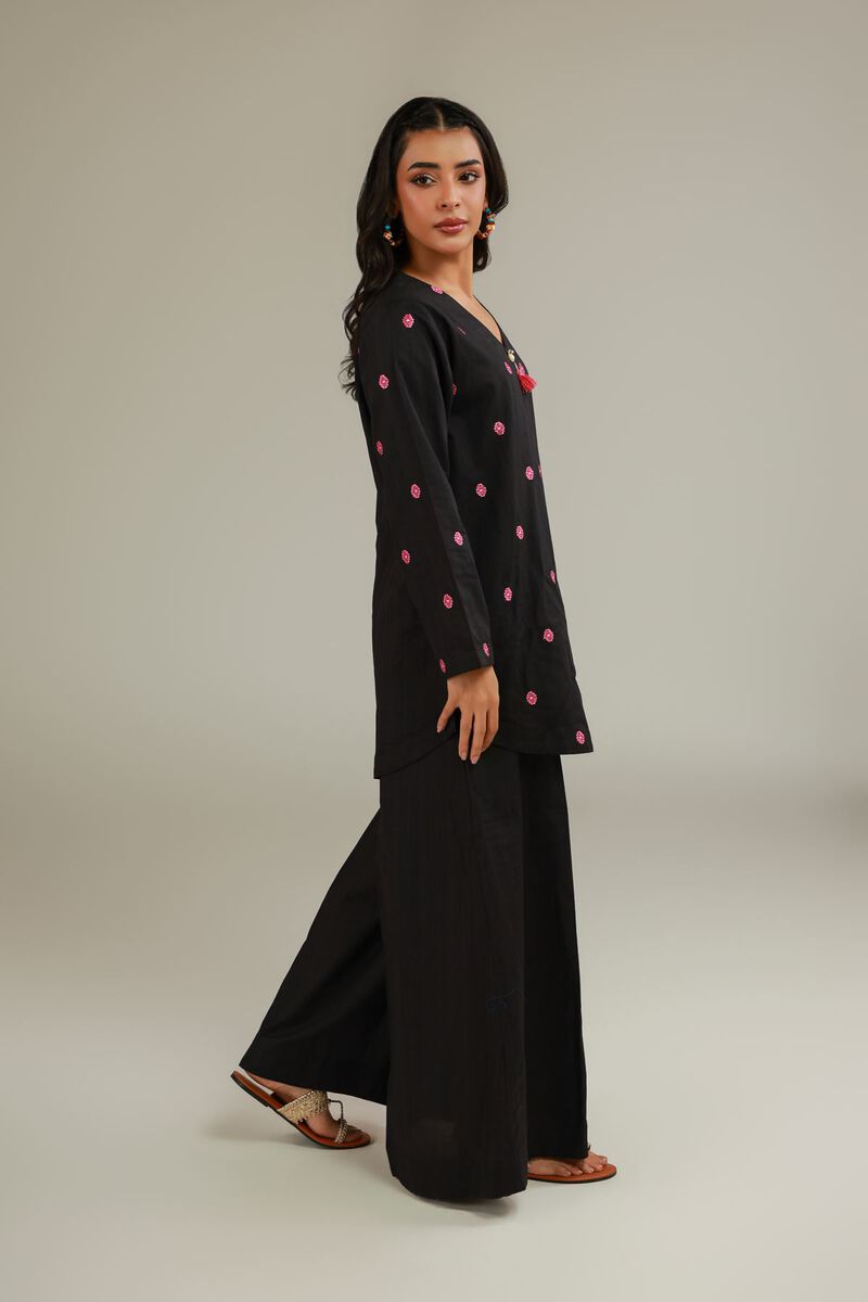 Embroidered | Cotton Dobby | Black V-Neck Kurta | USD 35.00