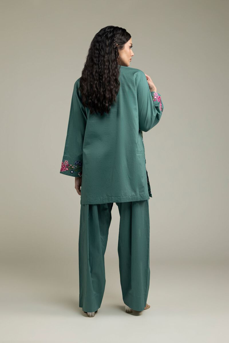 Embroidered | Cambric | Teal Floral Kurta | USD 40.00