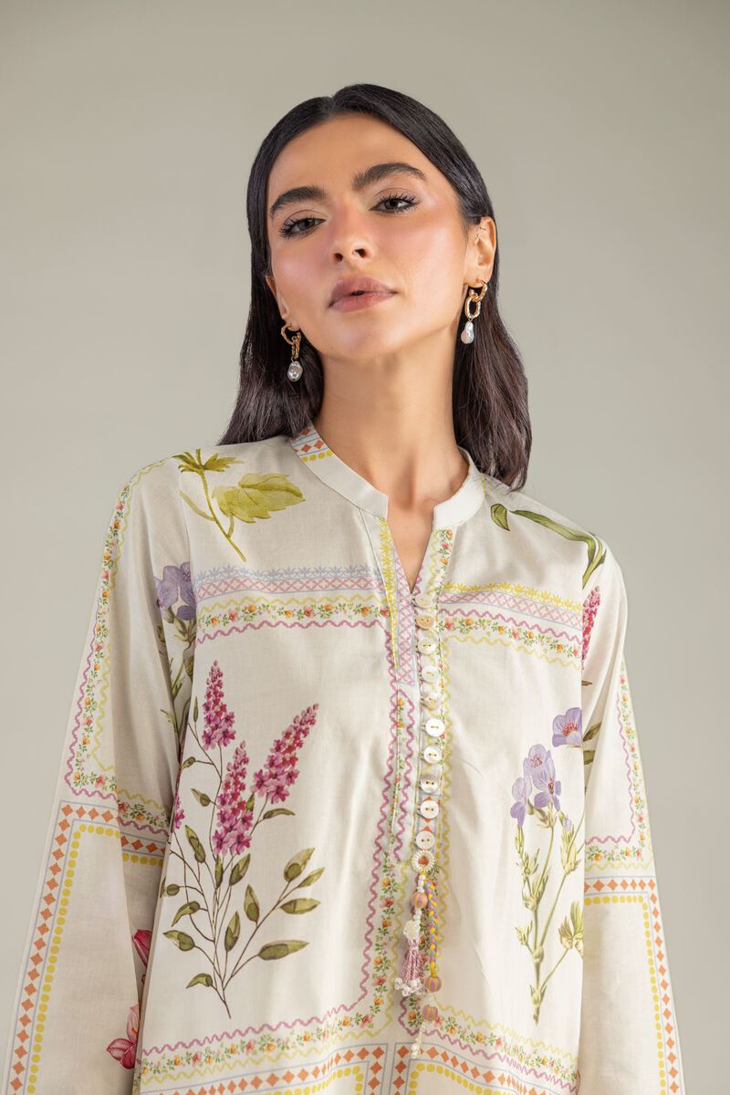 Printed | Cambric | Floral Band-Collar Kurta | USD 35.00
