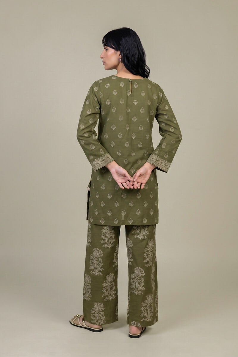 Printed | Light Khaddar | Printed Olive Kurta | USD 45.00
