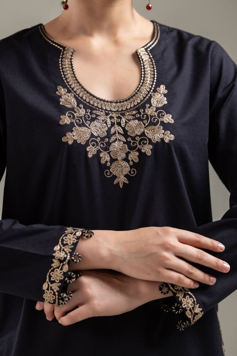 Embroidered |Cotton Dobby | Black Cotton Kurta | USD 40.00