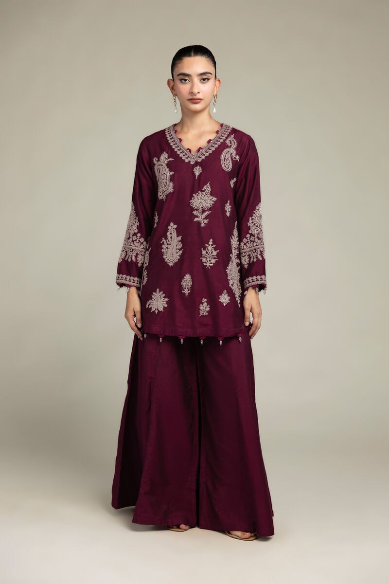 Raw Silk | Paisley V-Neck Kurta | USD 65.00