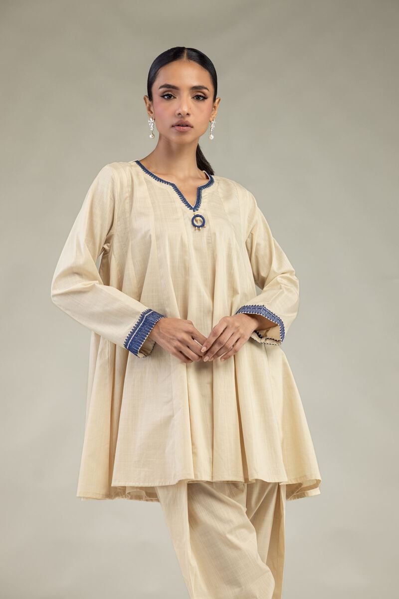 Textured Cotton | Embroidered | Short Cotton Kurta  | USD 40.00