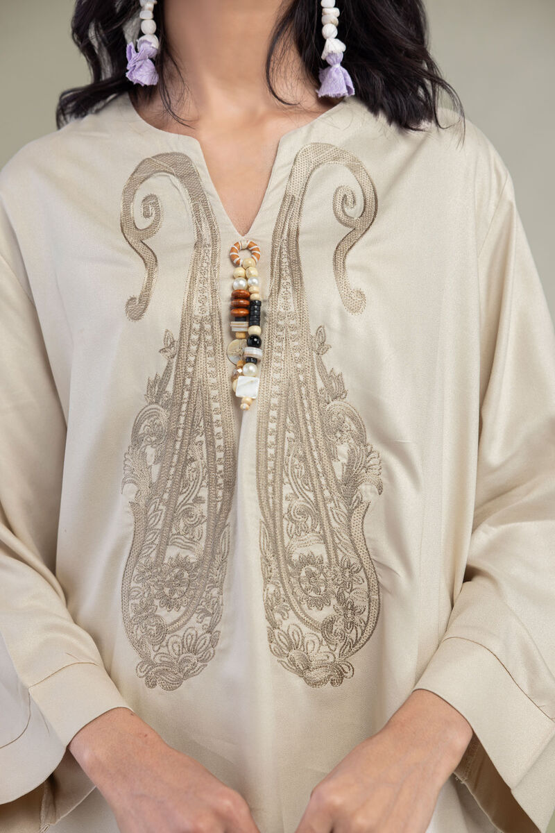 Embroidered | Viscose Crepe | Short V-Neck Tunic | USD 45.00