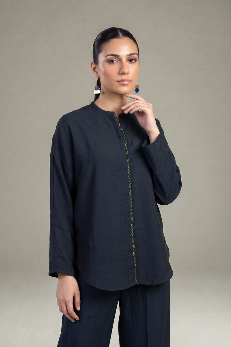 Dyed | Crepe | Navy Solid Blouse | USD 40.00