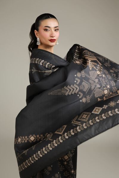 Embroidered | Polyester Silk | Black Silk Dupatta | USD 30.00