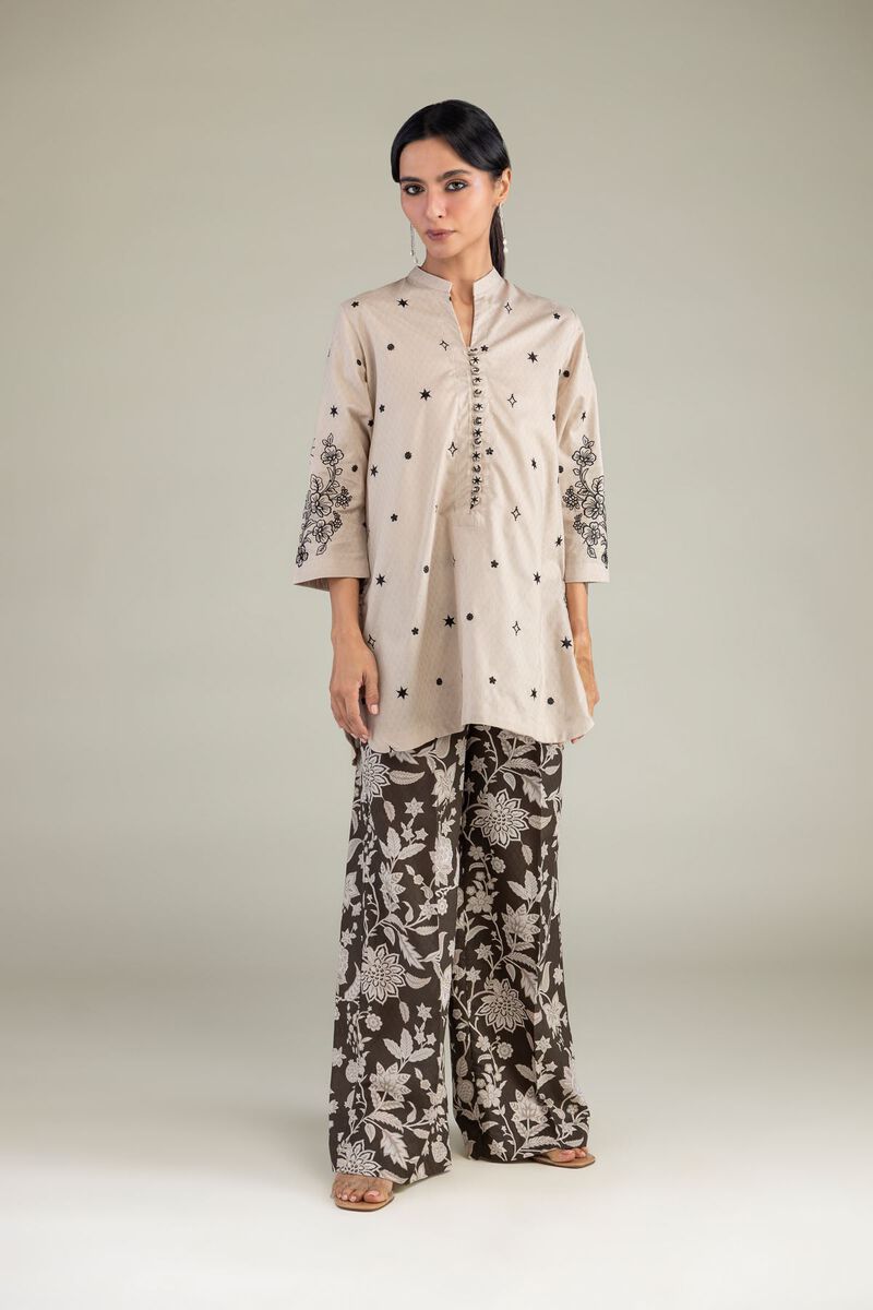 Embroidered | Cotton Dobby | Beige Floral Kurta | USD 40.00