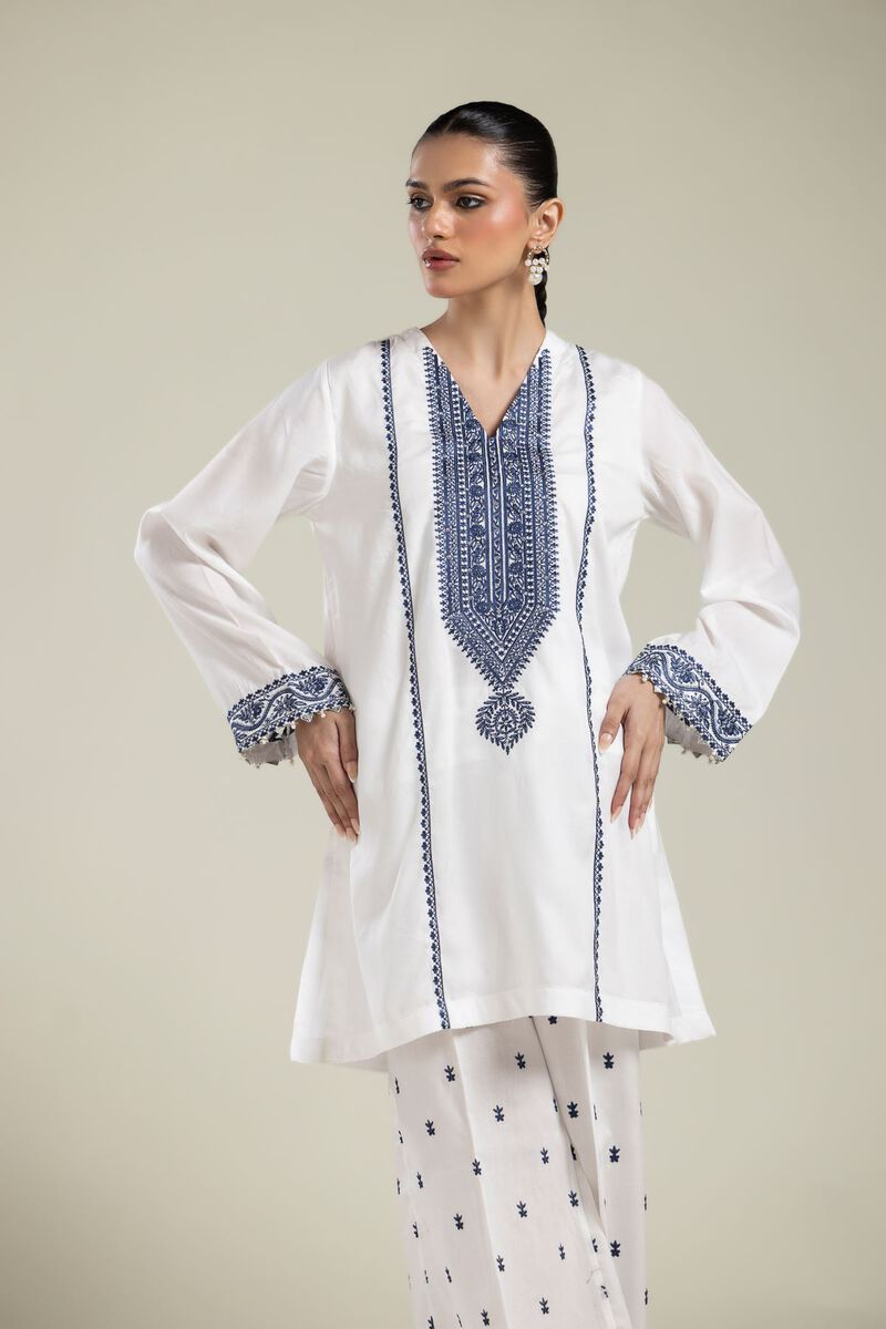 Embroidered | Textured Weave | White Embroidered Kurta | USD 40.00