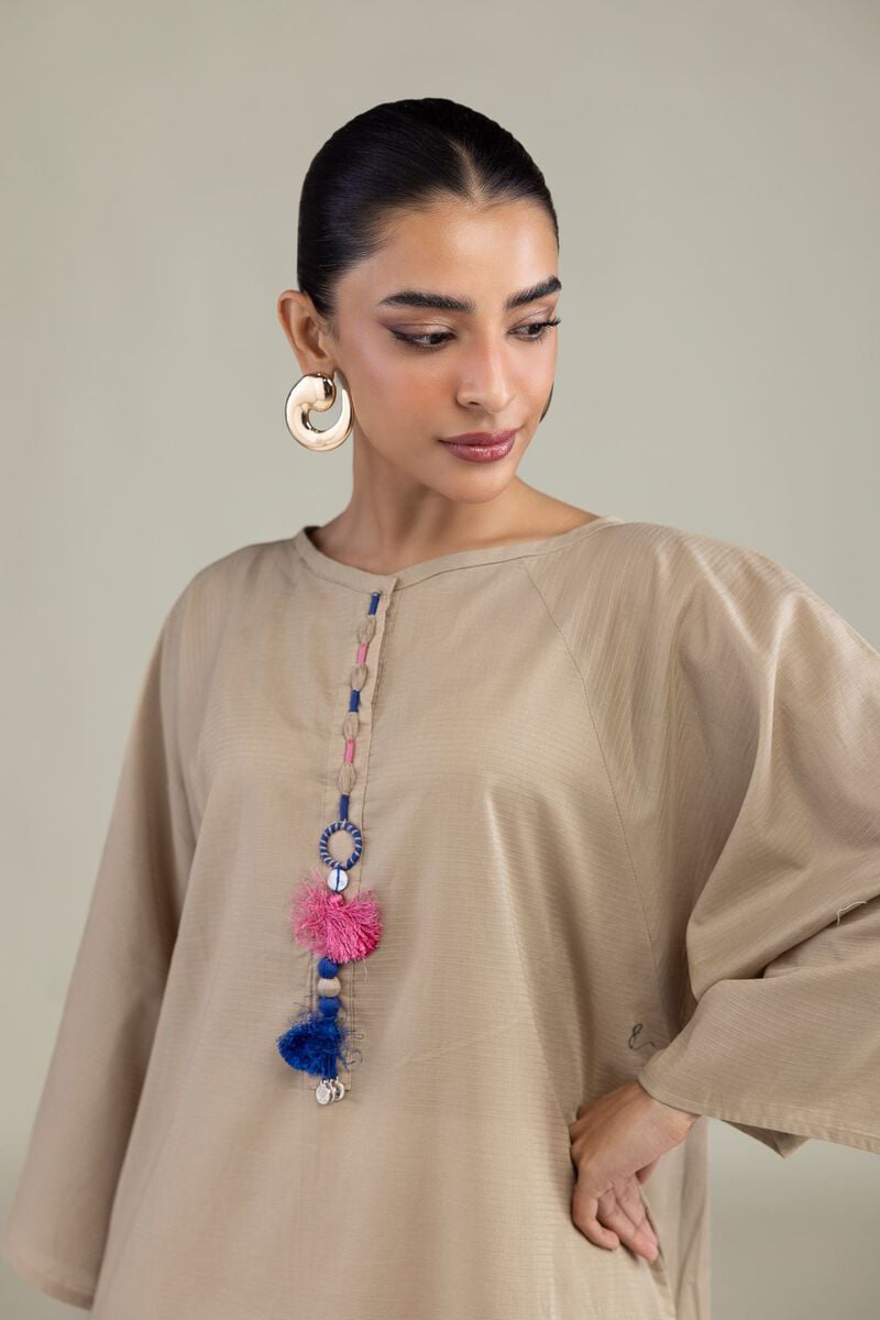Dyed | Textured Cotton | Beige Cotton Kurta | USD 35.00