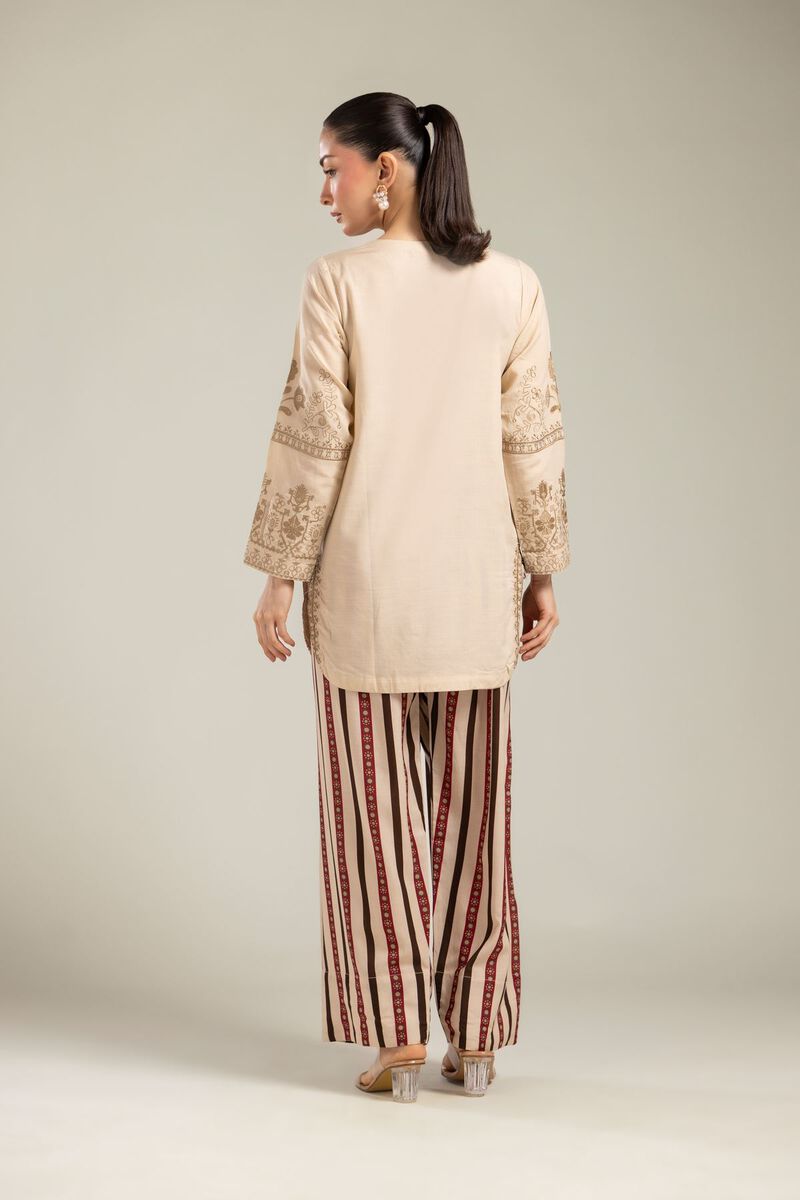 Embroidered | Raw Silk | Floral Beige Kurta | USD 55.00