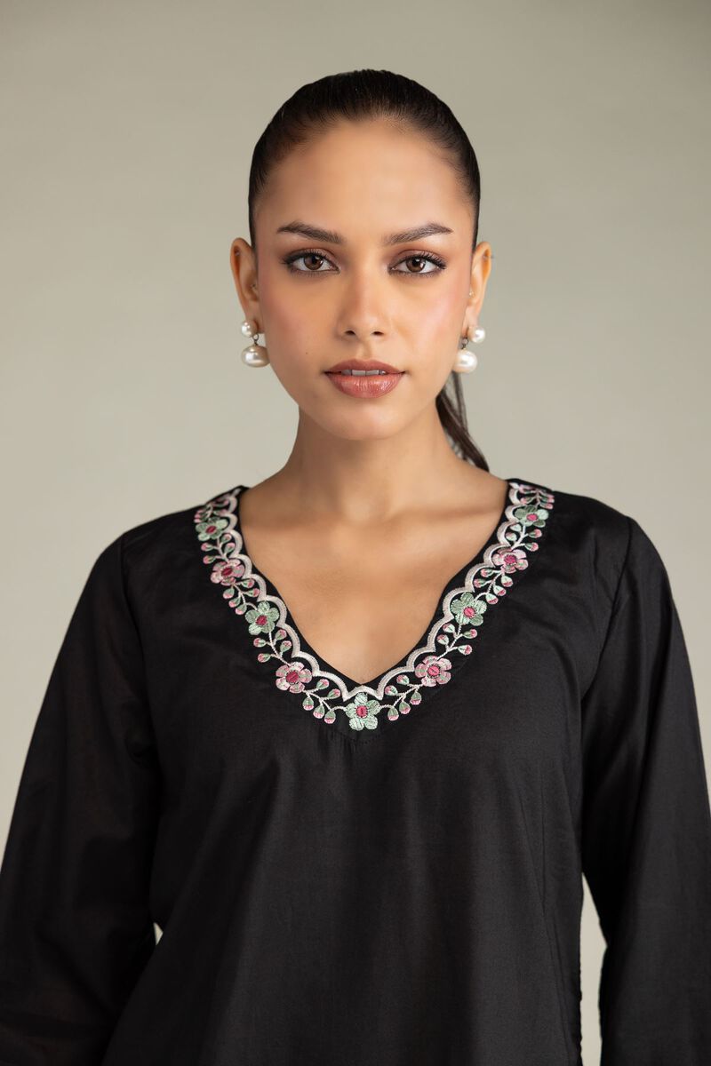 Embroidered | Cambric | Black Cambric Kurta | USD 45.00