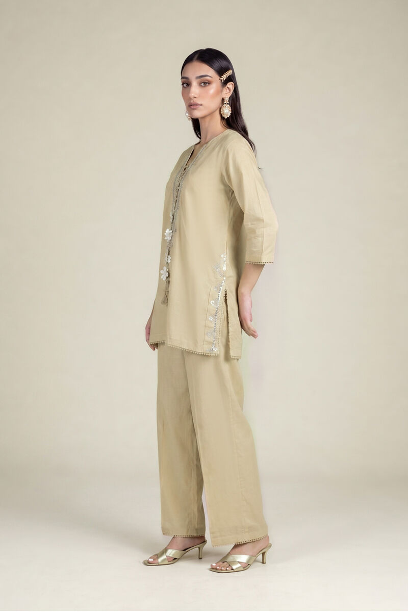 Embroidered | Cambric | Beige Cambric Kurta | USD 40.00