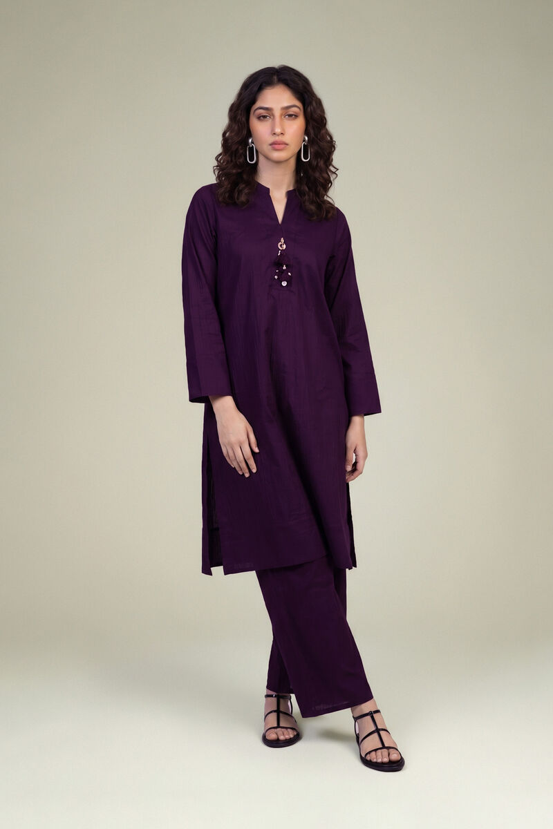 Embroidered | Cotton Crinkle | Purple Cotton Pants | null