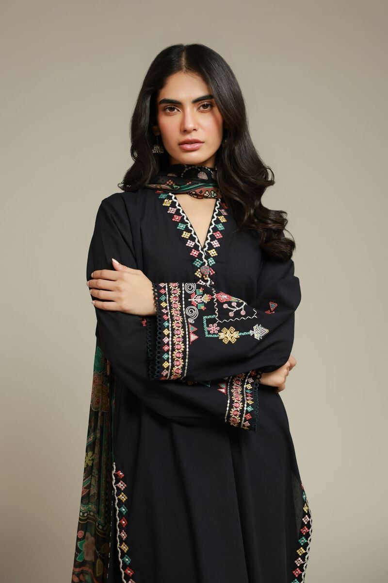 Embroidered | Cambric | Black Tailored Set | USD 70.00