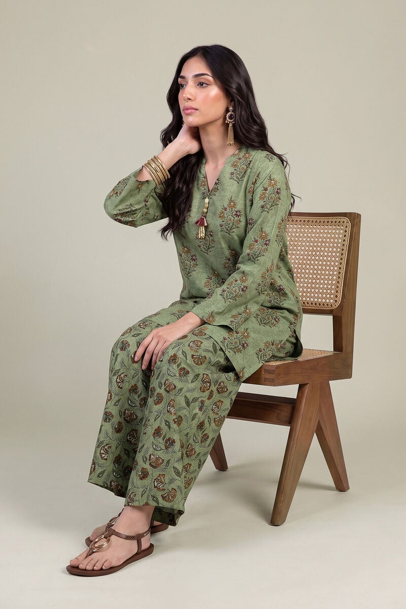 Printed | Light Khaddar | V-Neck Floral Kurta | USD 35.00