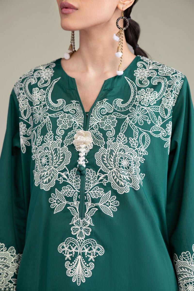 Printed | Cambric | Green Cambric Kurta | USD 40.00
